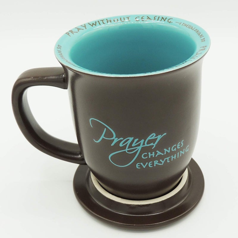 Abbey + CA Gift Abbey Gift Prayer Changes Everything Coaster Brown and Blue, 1 Count, Dishwasher Safe Mugs For Coffee and Tea, Includes Bible Verse, "4 x 4.38""" (52892),14 ounce - Image 1